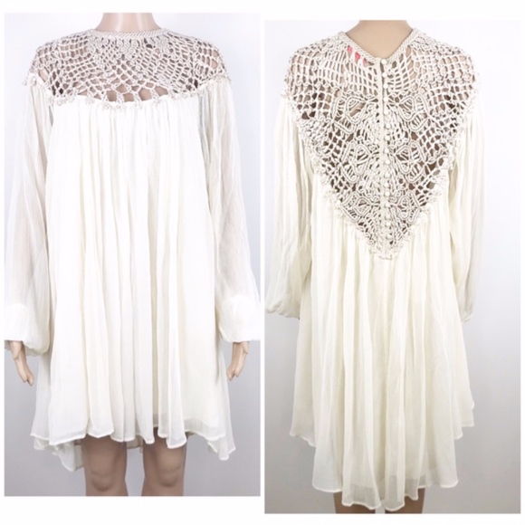 Free People Dresses & Skirts - Free People Macrame Mini Dress almond  L NWT